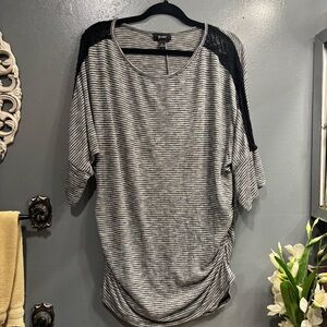 Bwear Laced Mid Half Sleeve Striped Black Gray Lightweight Top
